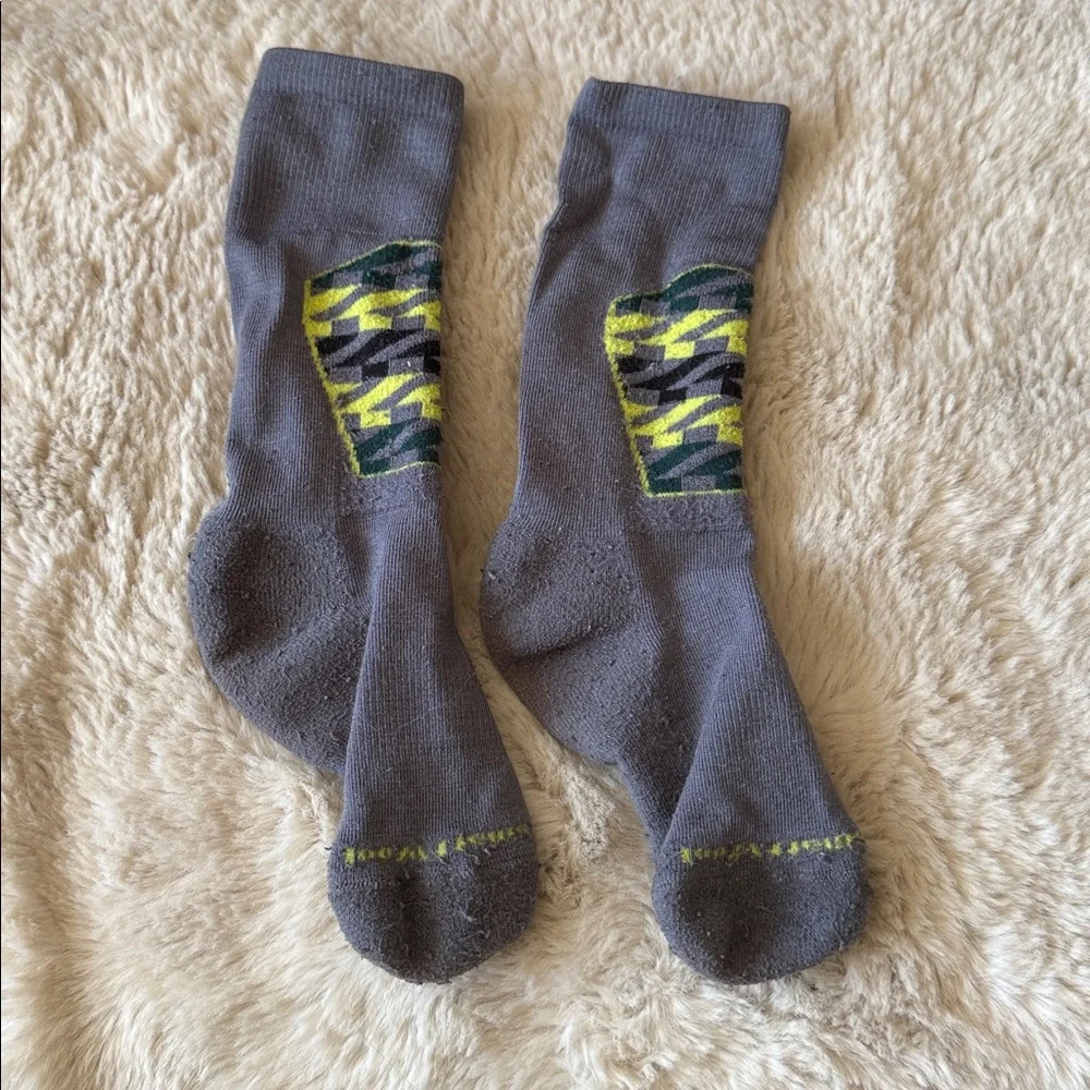 Smartwool Socks Kids Medium Grey Yellow Wool Skiing